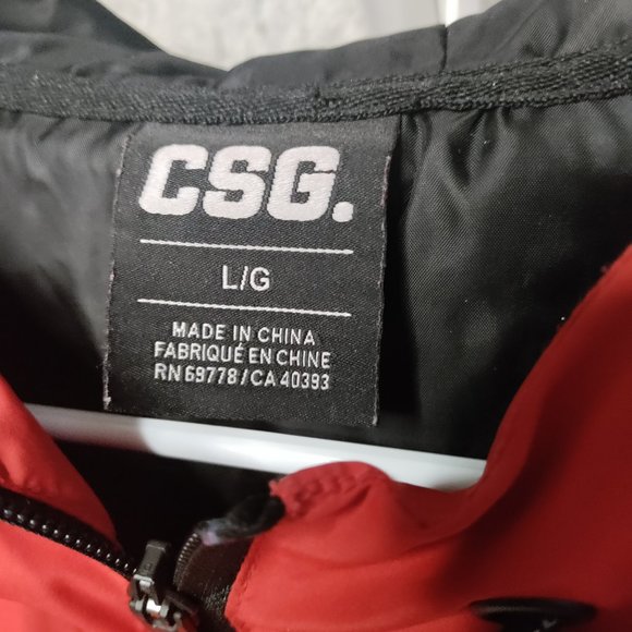 CSG  Quarter Zip Pullover hooded Windbreaker Red Black Men's Size L - Picture 3 of 6